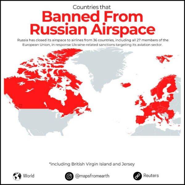 Harta ţărilor care au blocat spaţiul aerian pentru avioanele ruseşti